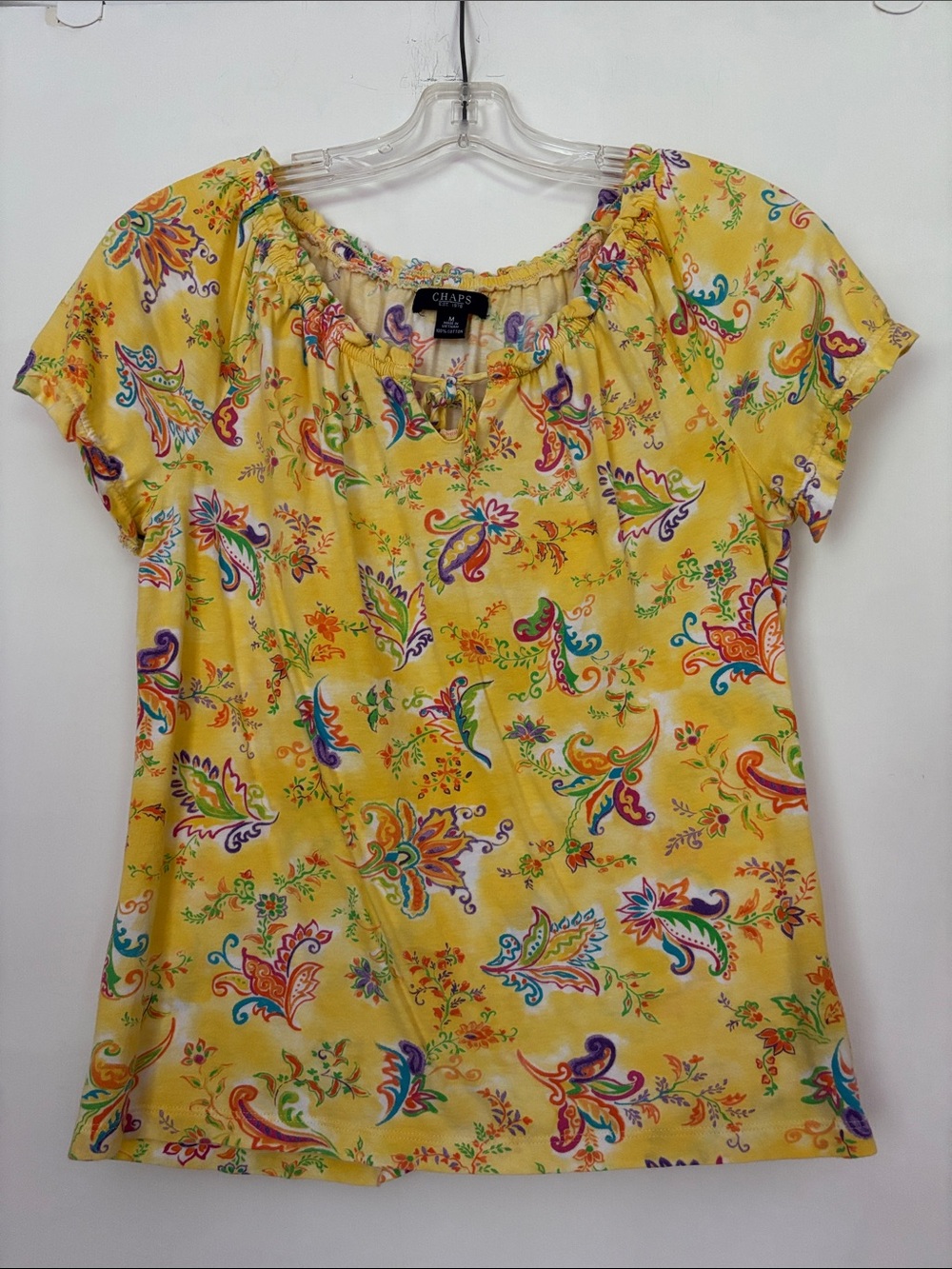 Chaps Yellow Paisley Short Sleeve Peasant Top size M